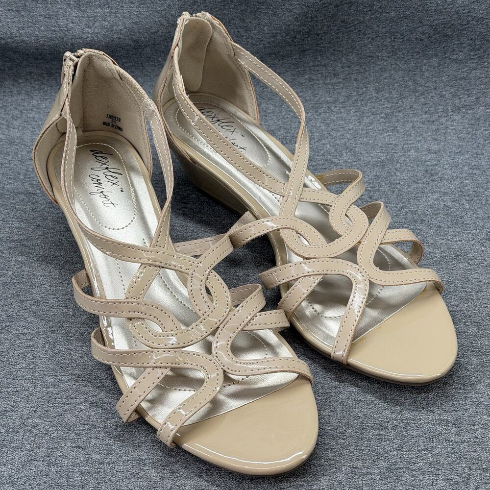 Dexflex Comfort Women's Shoes Size 8.5 Strappy Wedge Sandals Beige Open Toe Zip
